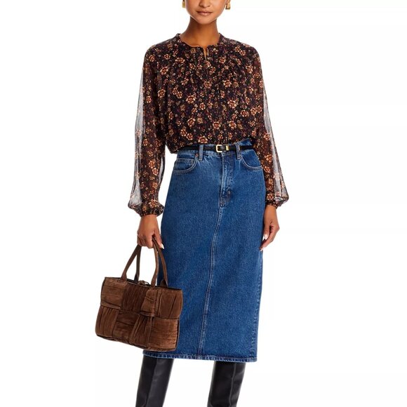 88$ KOKO + MASON Button Front Blouse Top Long Sheer Sleeves Size S Black Multi - Picture 3 of 5